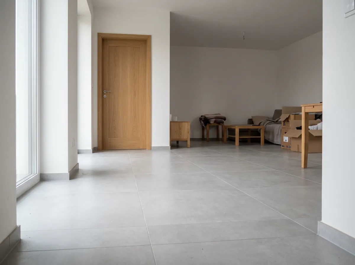 Chodba a obývací část s velkoformátovou dlažbou