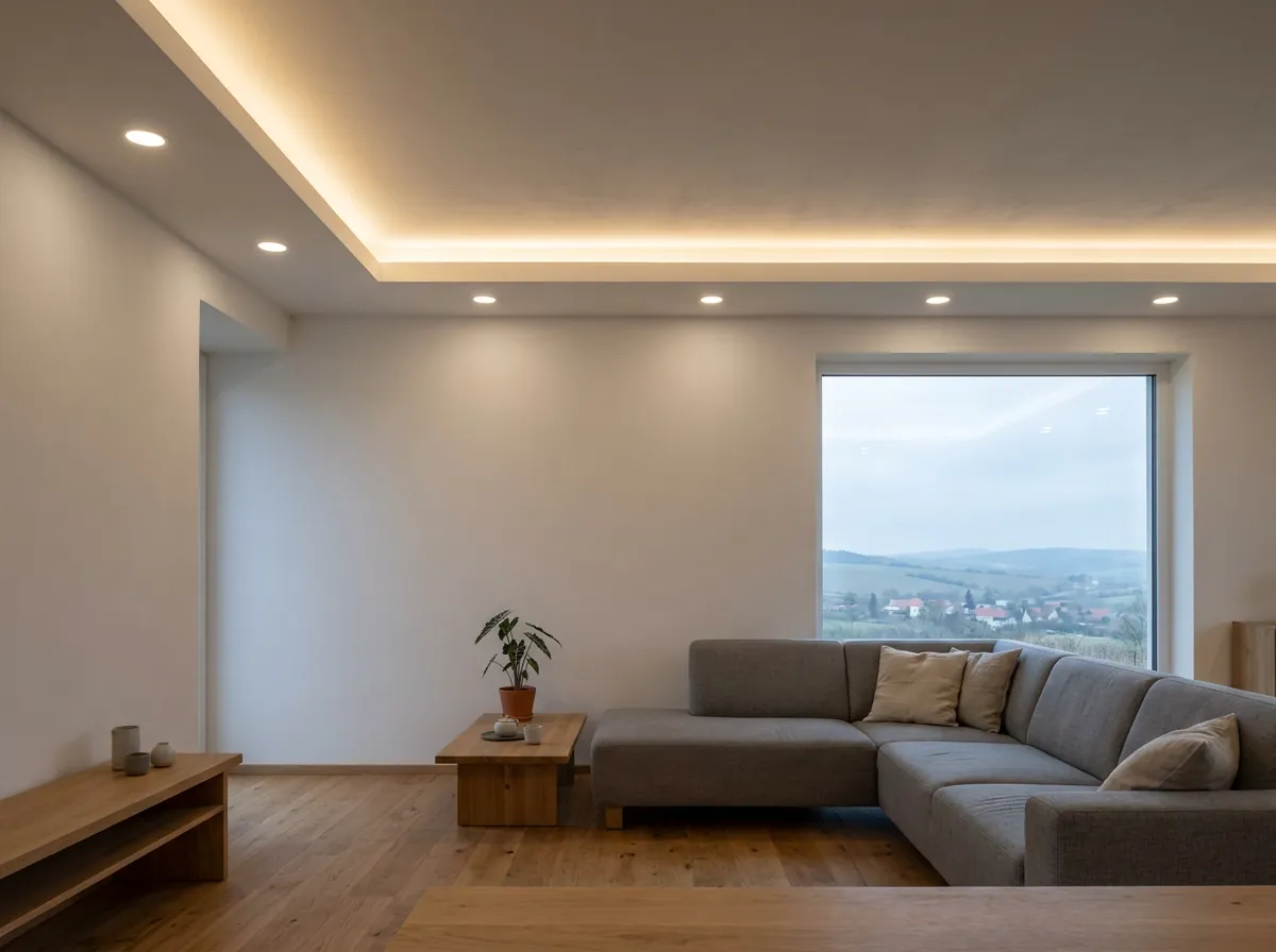 Podhled s LED rampou v obývacím pokoji